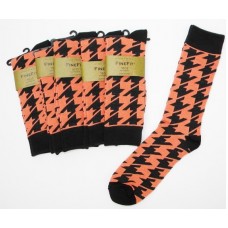 Orange Peach Cotton Hounds Tooth Dress Socks-Men's